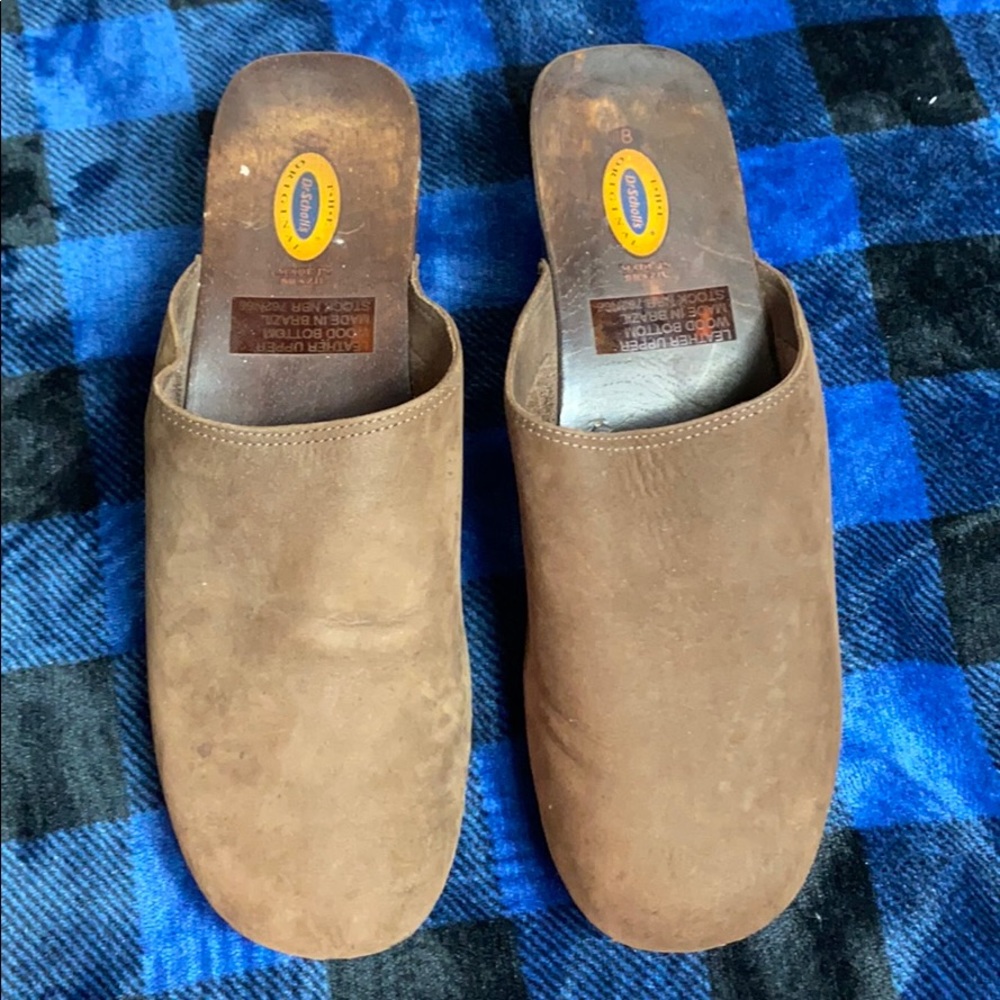 Dr Scholl’s Leather Upper Wood Bottom Sz 8 Clog